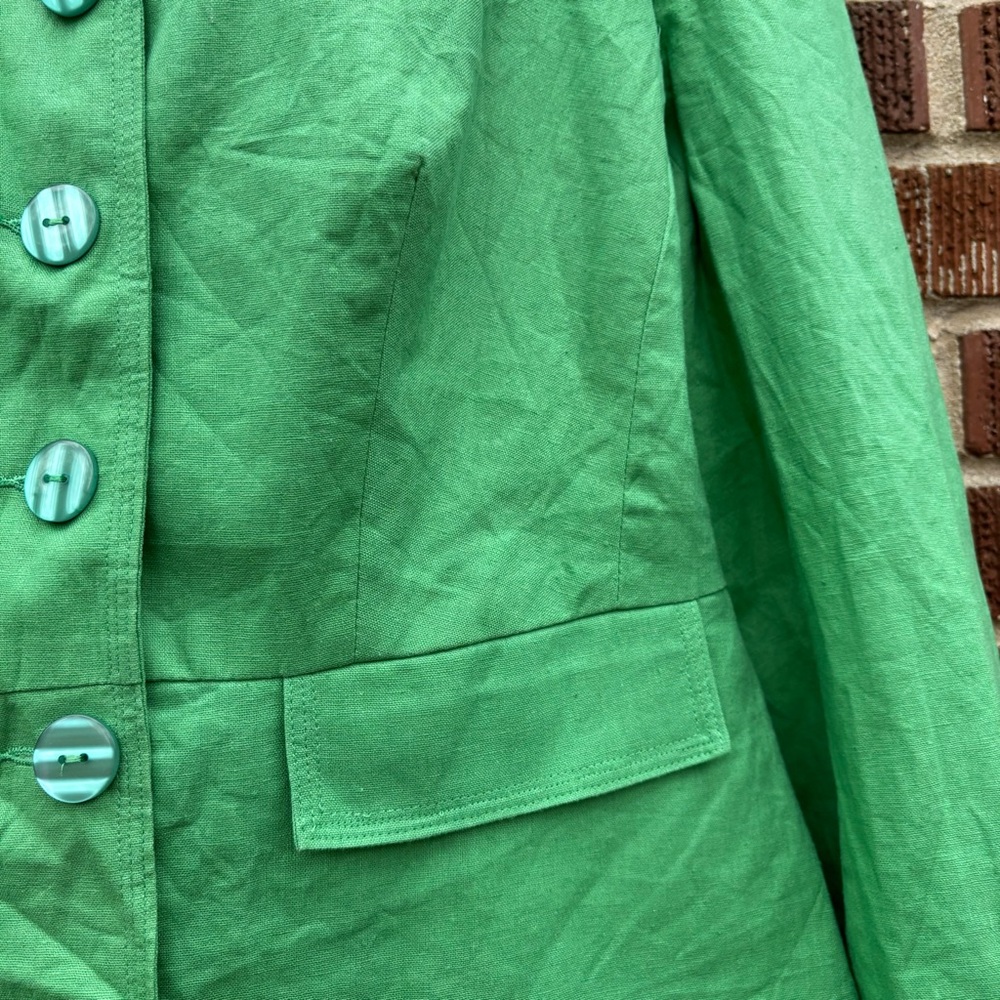 JG HOOK Sz 16W Green Button Front Linen blend Lined Jacket - Picture 3 of 8